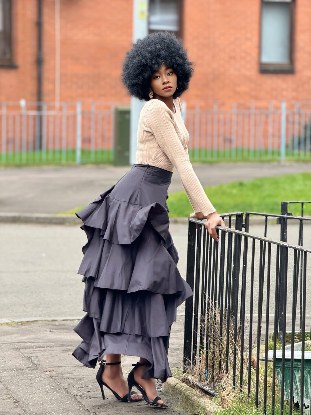 Customer photo review of A-Line High Waisted Falbala Solid Color Long Skirts Skirts Bottoms