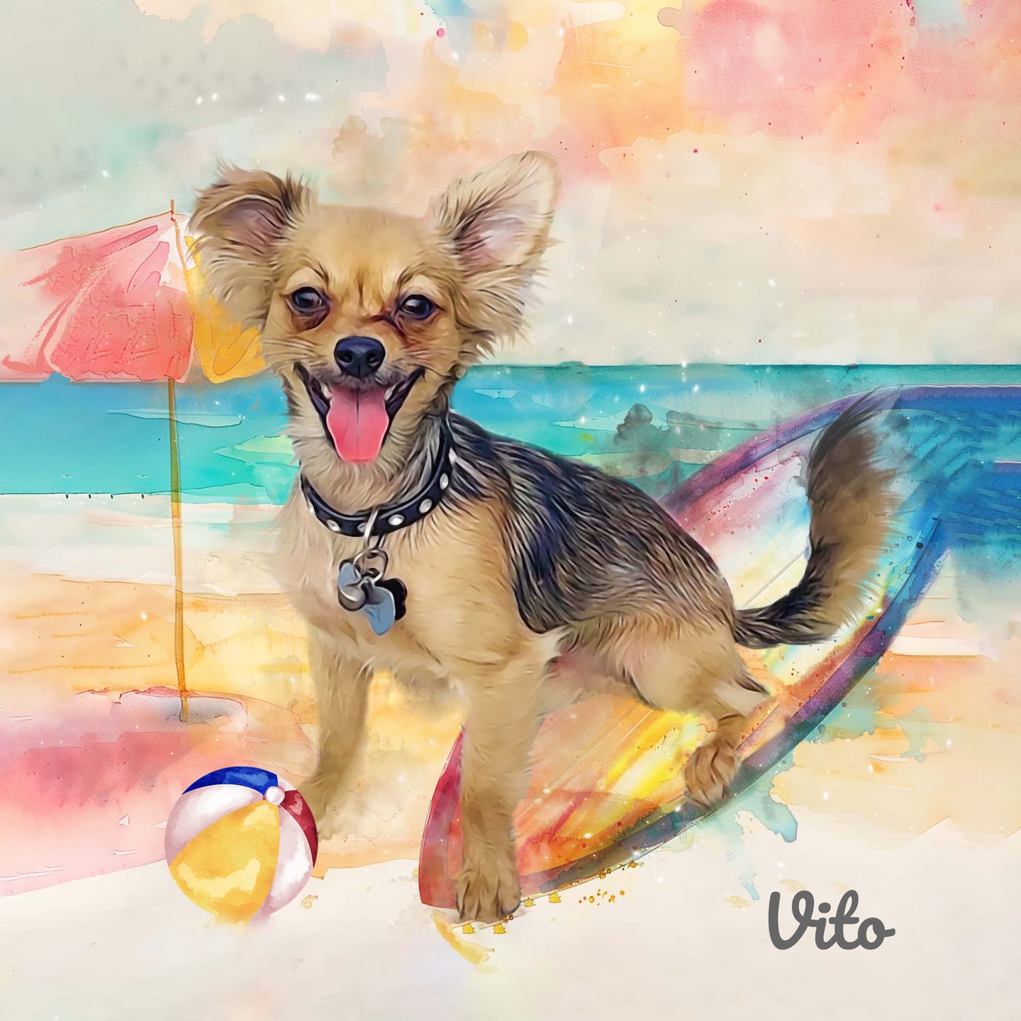 Customer photo review of Custom Watercolor Pet Portrait – SummerTime (ST)