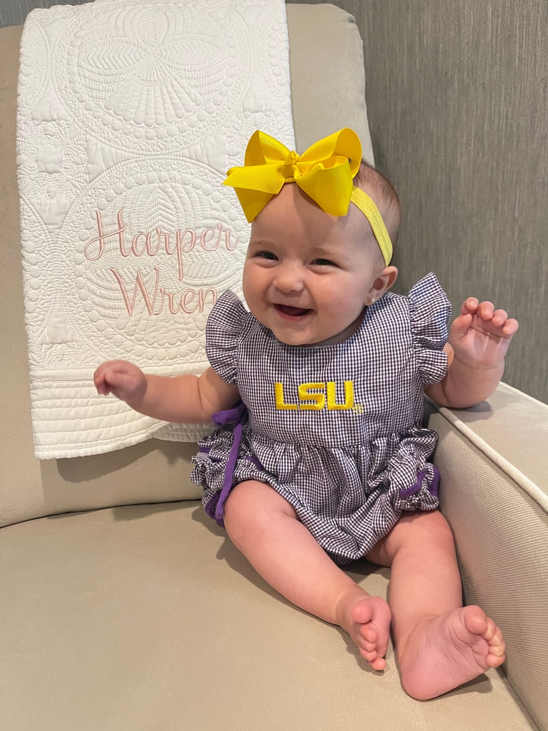 Customer photo review of LSU Embroidered Purple Ruffle Bubble