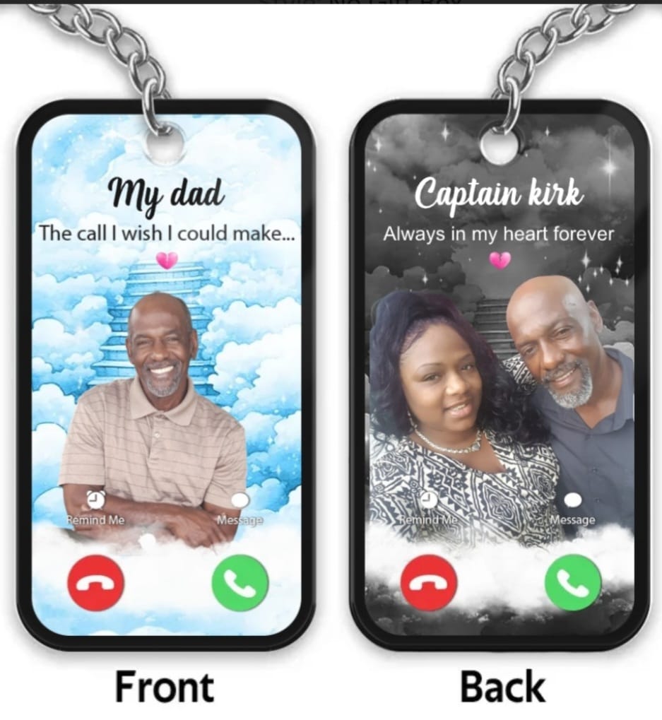 Customer photo review of The Call I Wish Memorial Sympathy Gift - Photo Inserted Different On 2 Sides Personalized Keychain