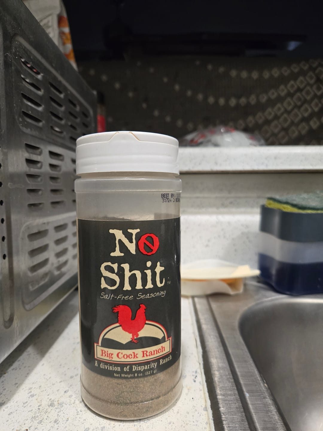 Customer photo review of No Shit Salt Free Seasoning From Big Cock Ranch 13oz shaker
