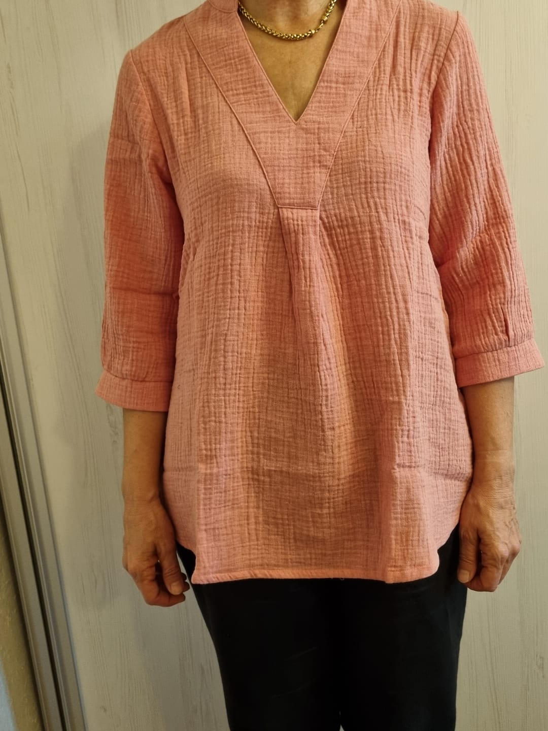 Customer photo review of Blouse Isabeau - double gaze de coton chiné fraise