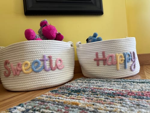 Customer photo review of Baby Knits™  Multicolor Personalized Knitted Basket