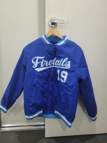 Customer photo review of Custom Royal White-Powder Blue Classic Style Varsity Full-Snap Letterman Jacket