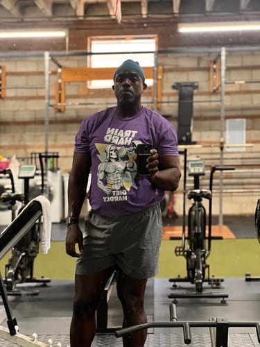 Customer photo review of Train Hard, Diet Hardly T-Shirt