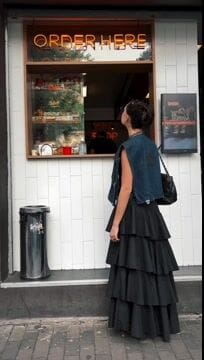 Customer photo review of A-Line High Waisted Falbala Solid Color Long Skirts Skirts Bottoms