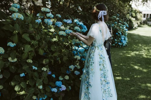 Customer photo review of V Neck Sleeveless Colorful Floral Applique Long Wedding Dress