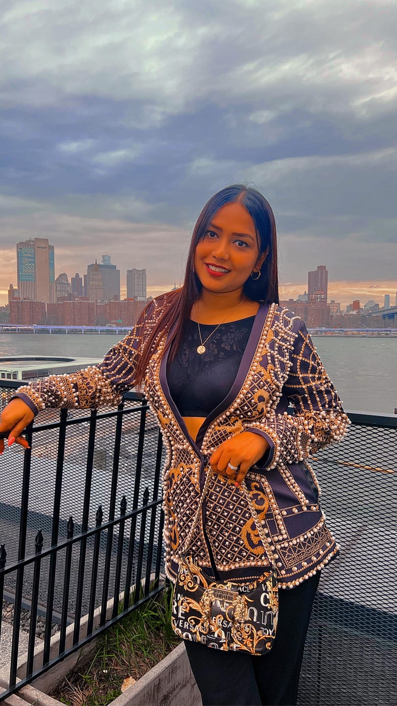 Customer photo review of Long Sleeves Loose Beads Printed V-Neck Blazer Outerwear