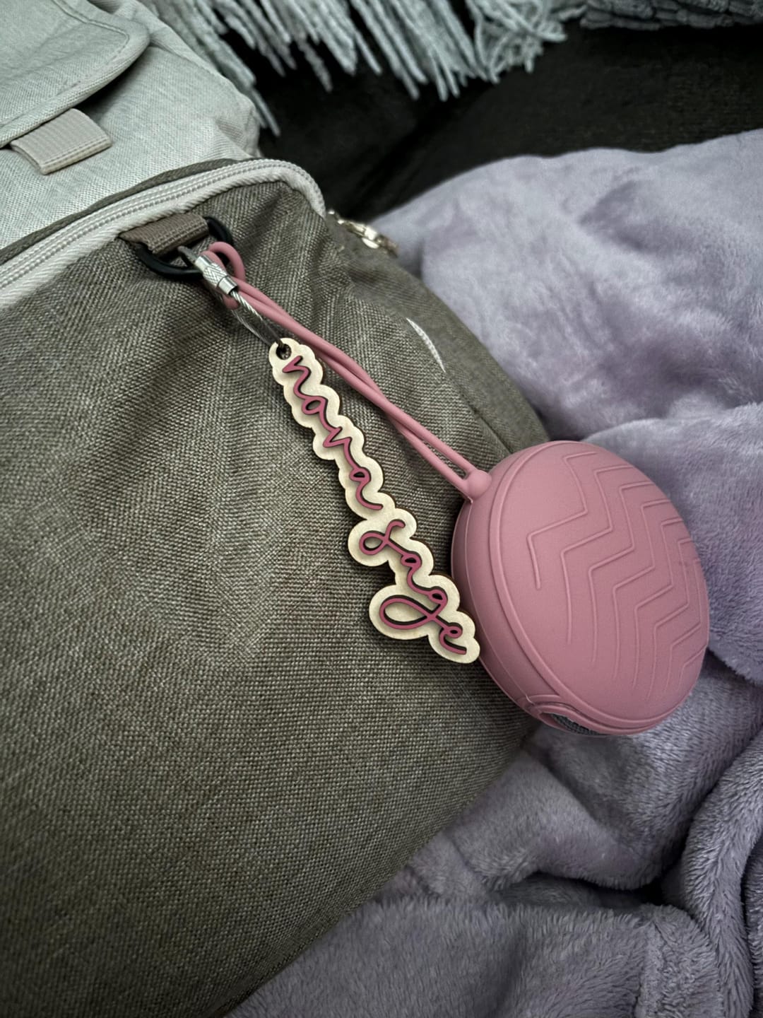 Customer photo review of Backpack Name Tag Wooden Personalized Keychain