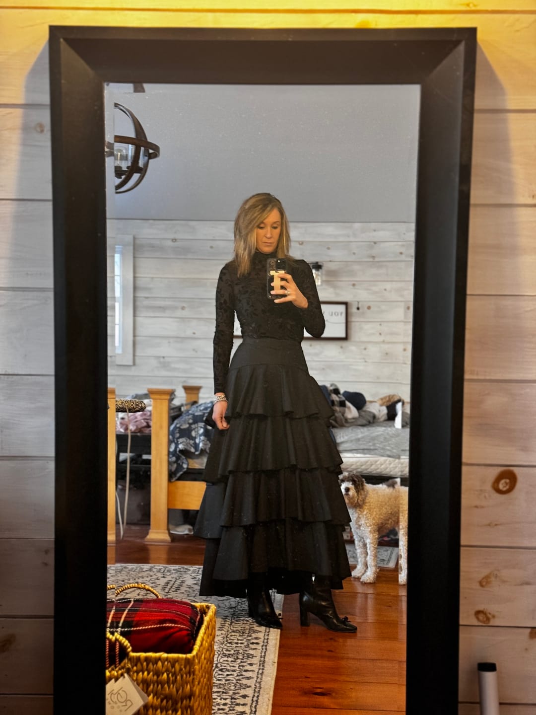 Customer photo review of A-Line High Waisted Falbala Solid Color Long Skirts Skirts Bottoms