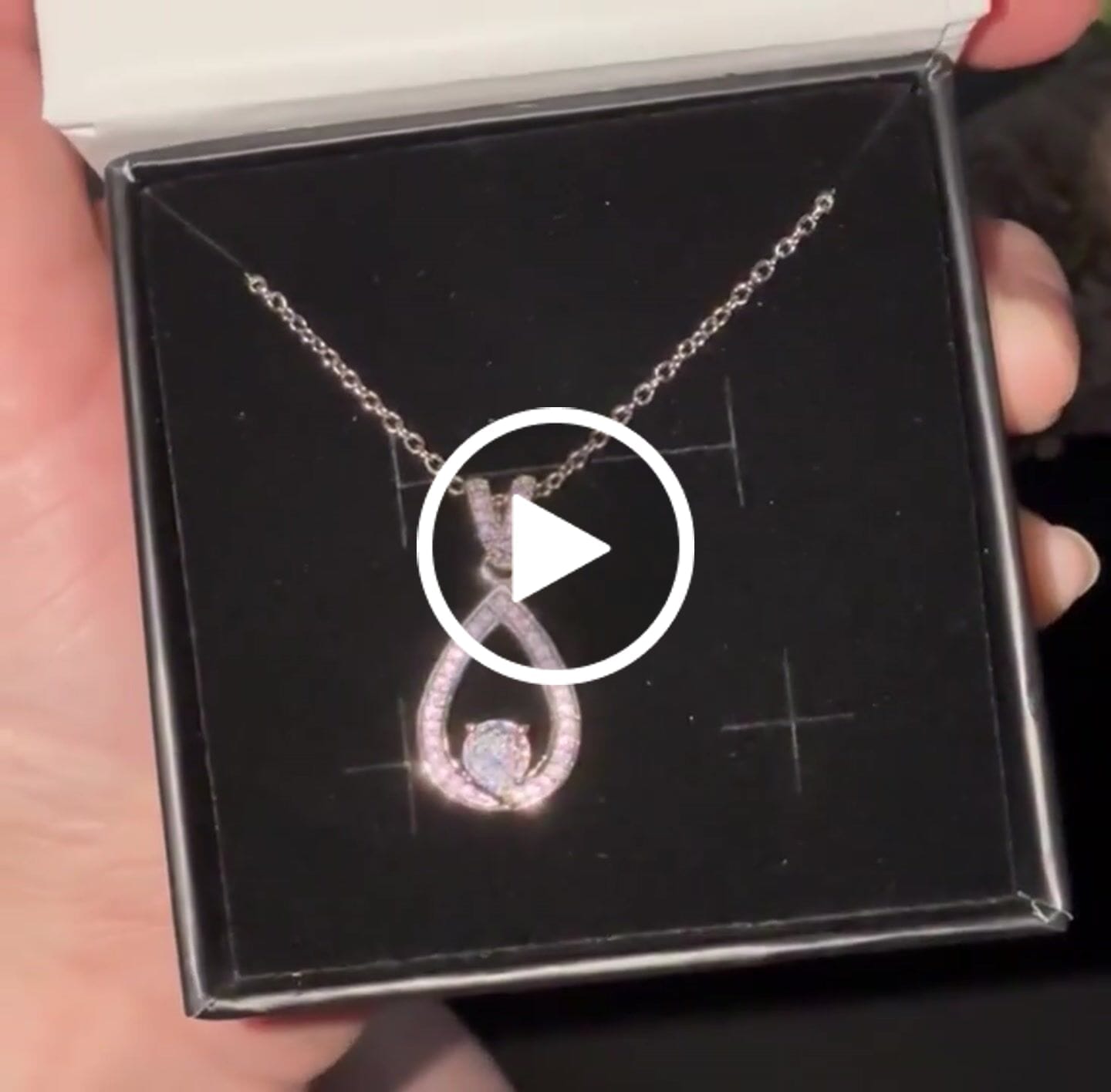 Customer video review of Arabella 18k White Gold Plated Teardrop Necklace with Simulated Diamond Crystals