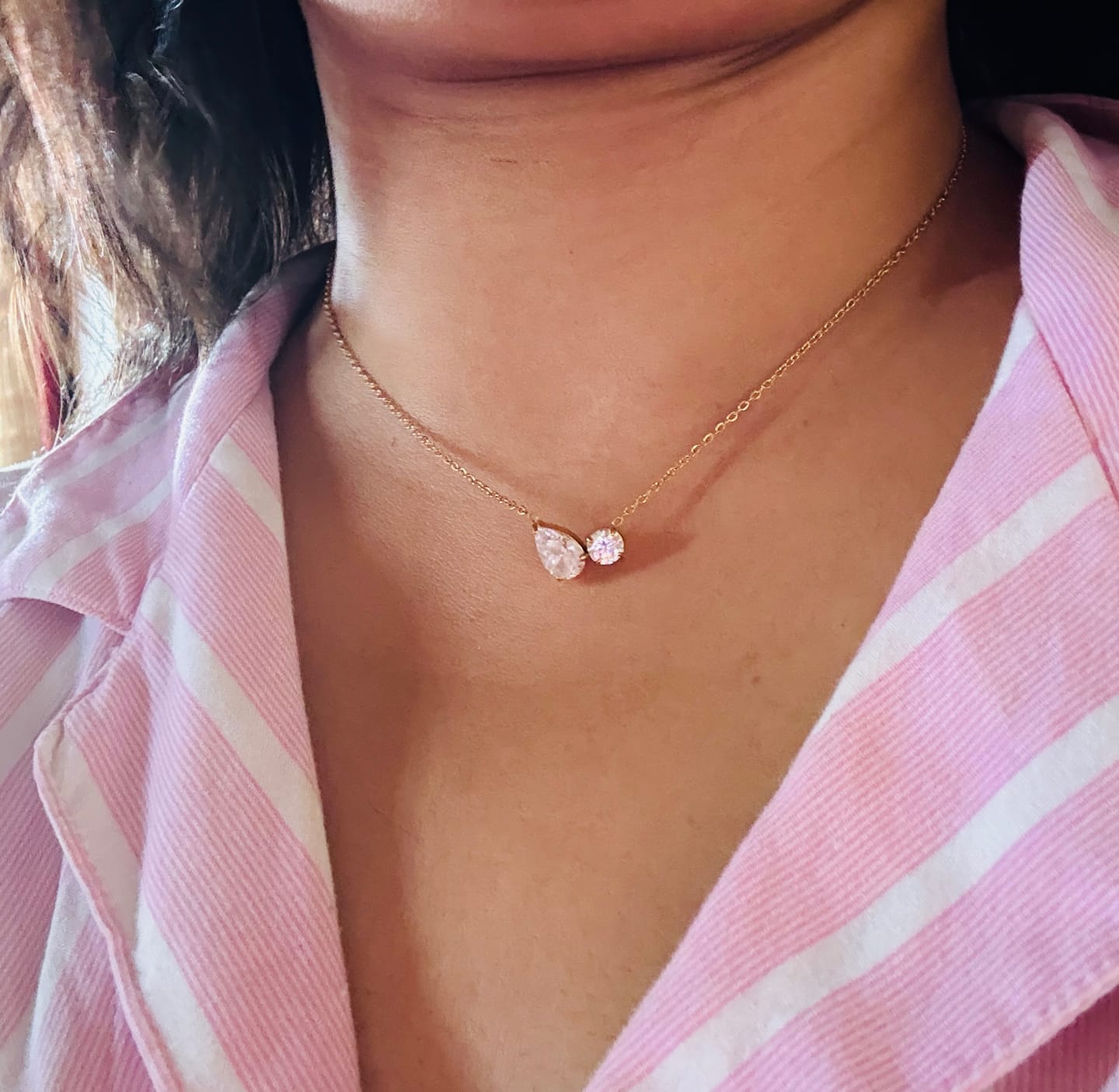 Customer photo review of Double Drop Delicacy Gold Chain Necklace