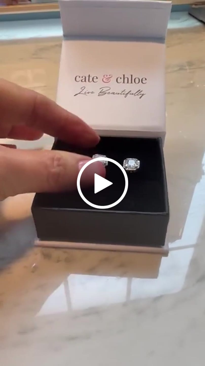 Customer video review of Estelle 18k White Gold Plated Halo Stud Earrings with Simulated Diamond Crystals