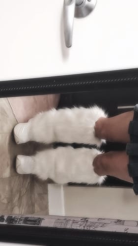Customer photo review of Layla Kawaii White Furry Leg Warmers