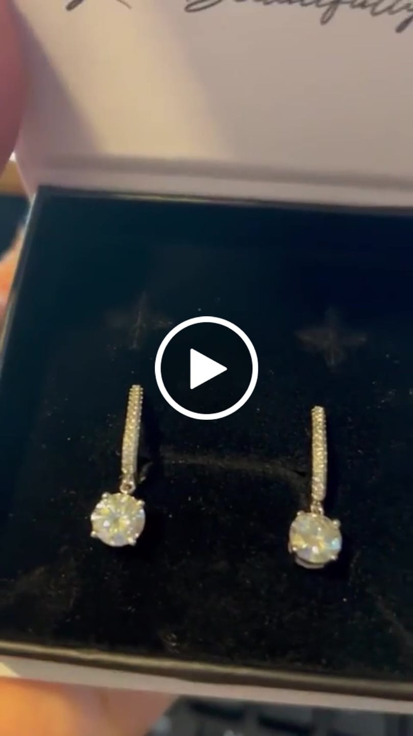 Customer video review of Moissanite by Cate & Chloe Finley 18k Gold Plated 925 Sterling Silver Dangle Earrings 2.13tcw