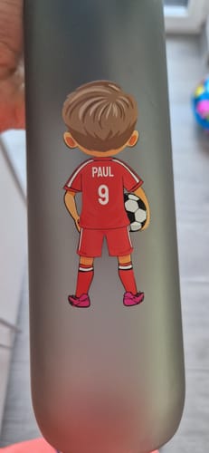 Customer photo review of Personalisierte Fußball-Trinkflasche 1L - Gestalte deinen Avatar mit Trikotnummer & Name