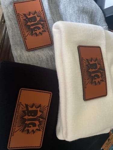 Customer photo review of Custom Beanies Leather Patch