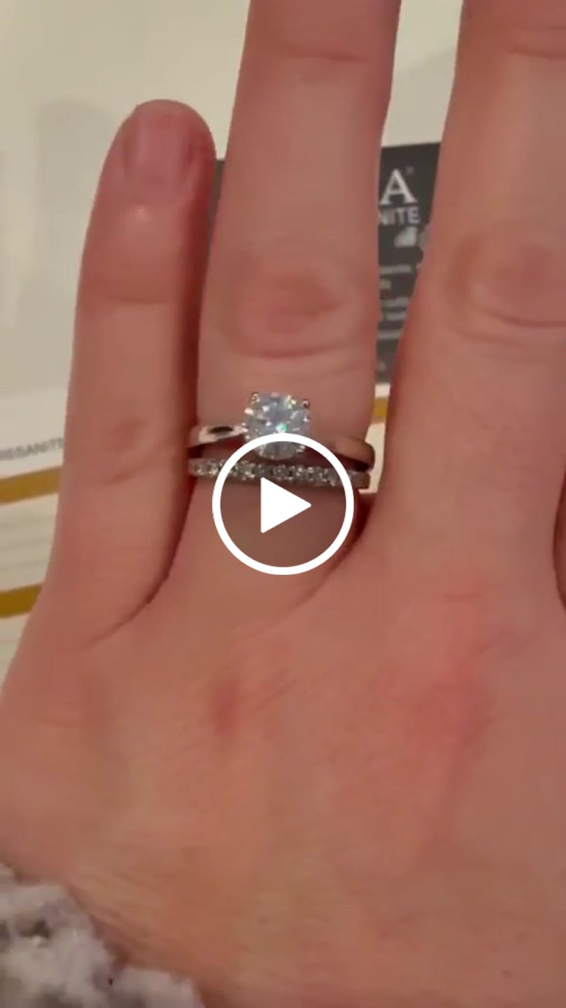 Customer video review of Moissanite by Cate & Chloe Abigail 1.0tcw Round Cut 925 Sterling Silver 18k White Gold Plated Engagement Ring