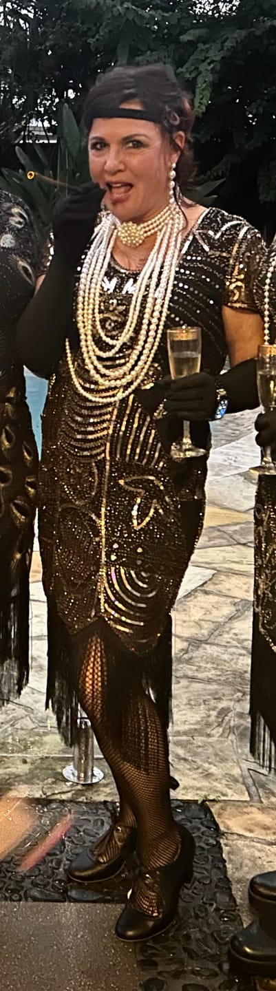 Customer photo review of 1920s Black & Gold Sequin Eva Gatsby Dress