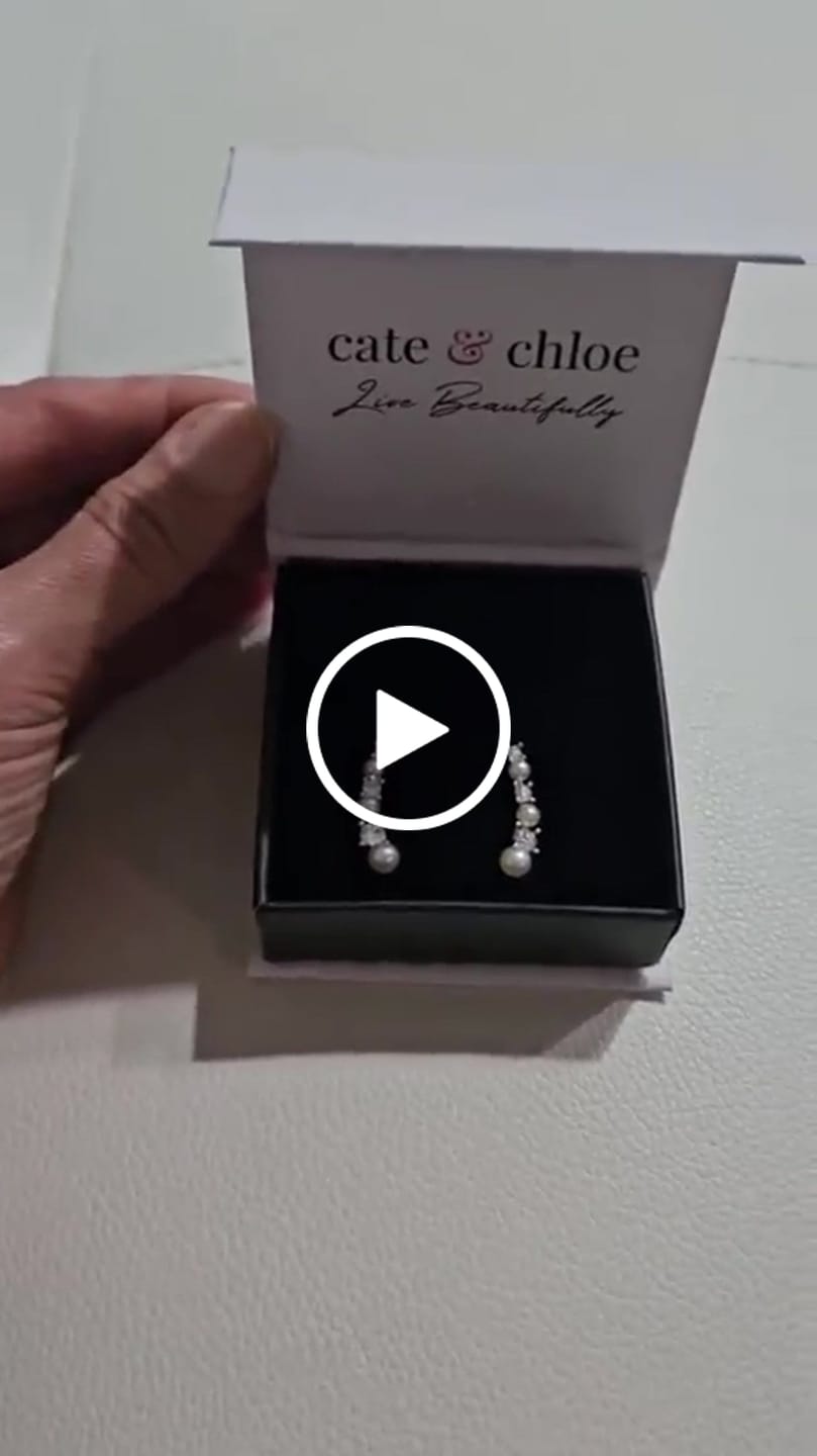 Customer video review of Juniper 18k White Gold Wrap Earrings White Beads with Swarovski Crystals — Final Sale