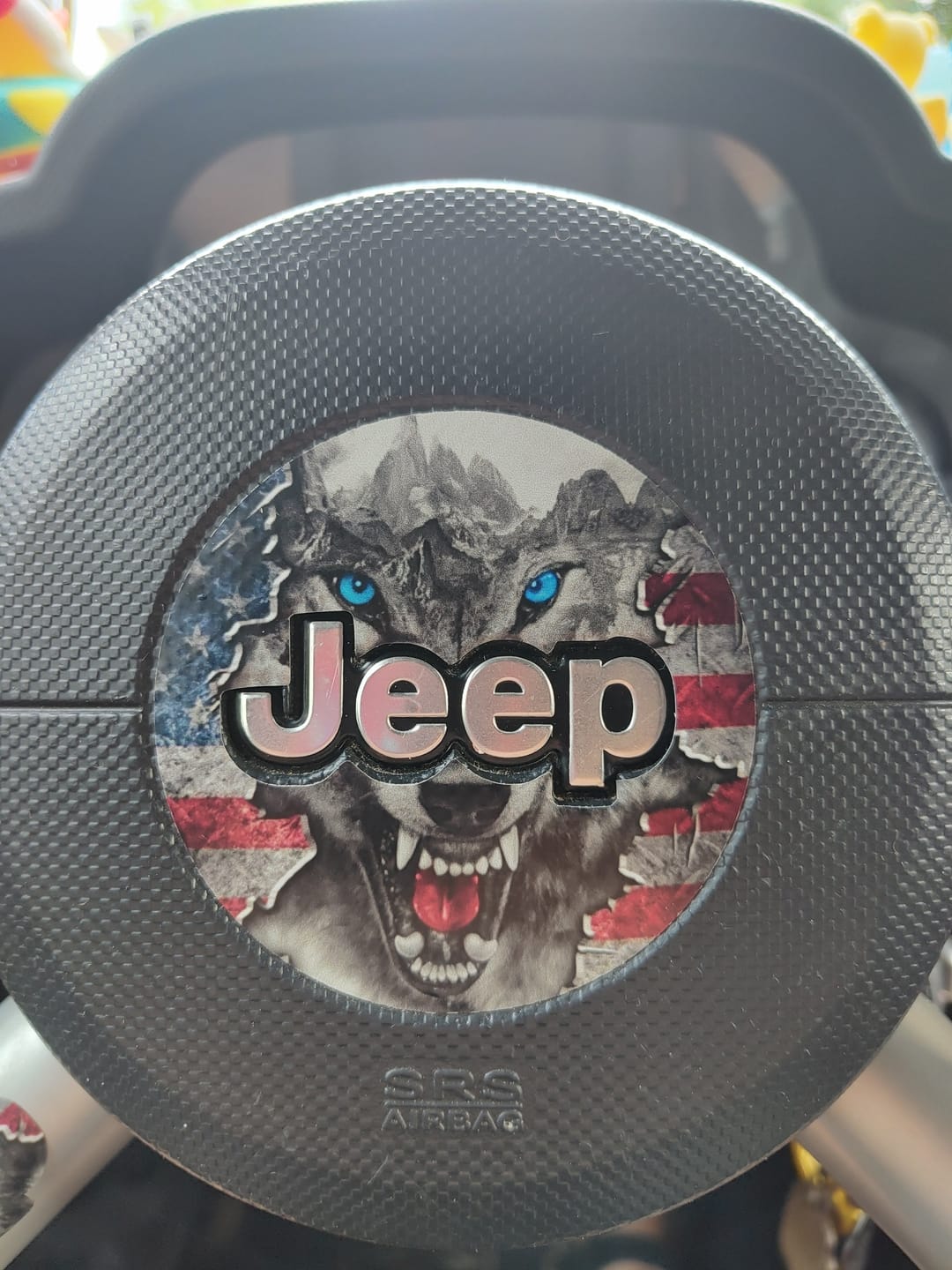 Customer photo review of Design Your Own Steering Wheel Decal for Jeep