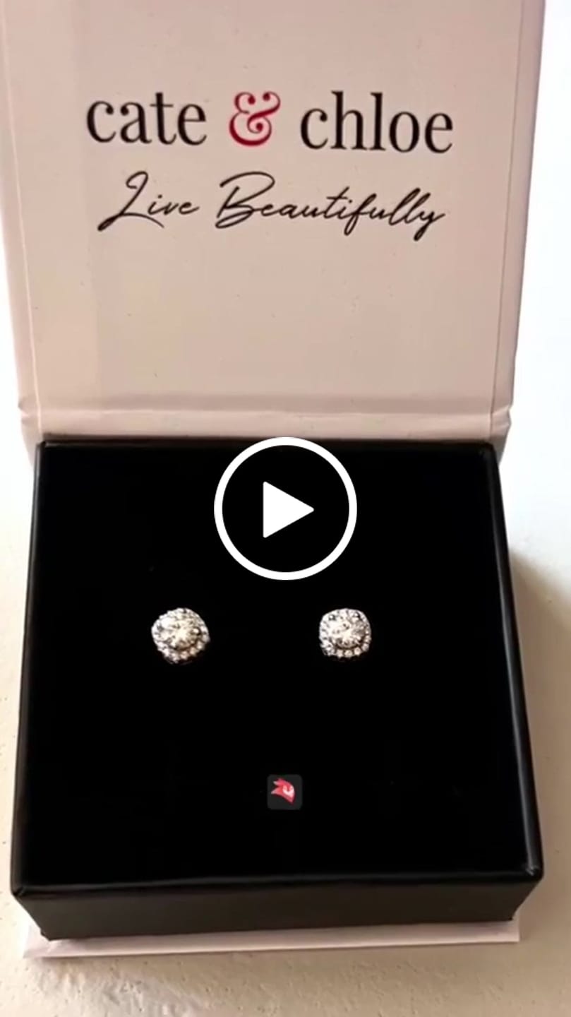 Customer video review of Moissanite by Cate & Chloe Hannah 18k Gold Plated 925 Sterling Silver Stud Earrings 1.16tcw