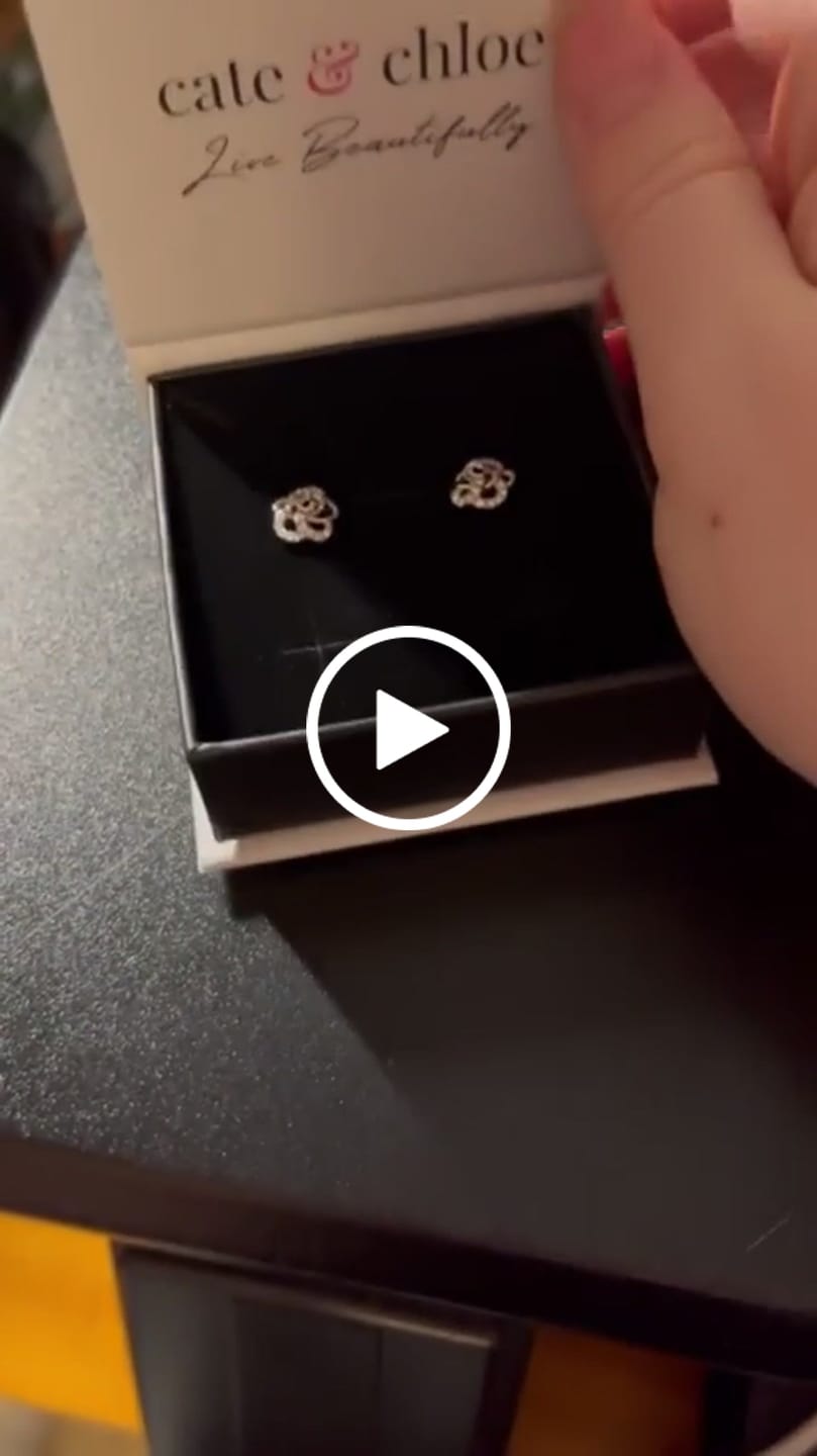 Customer video review of Briella 18k White Gold Plated Silver Flower Stud Earrings with Swarovski Crystals