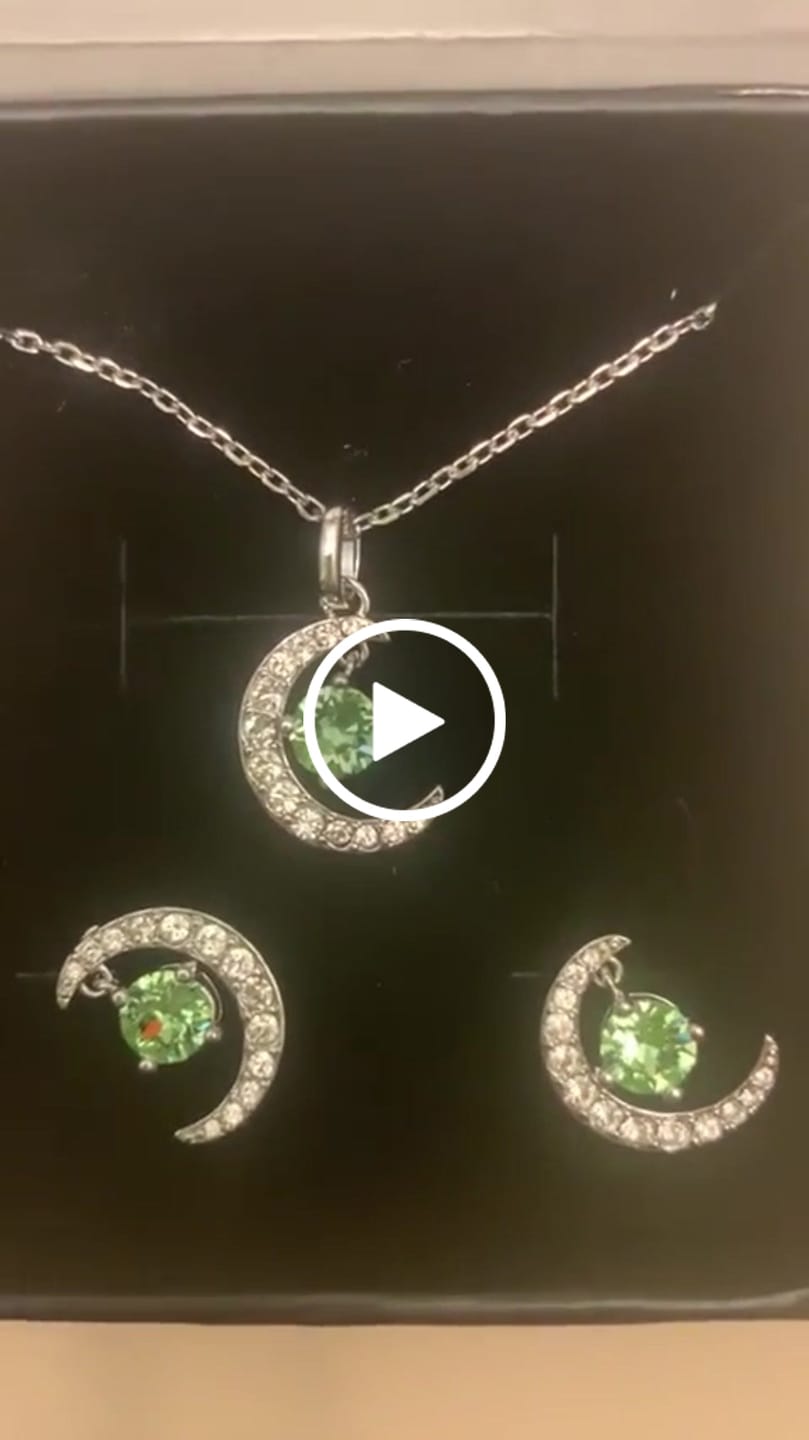 Customer video review of Luna Birthstone Necklace 18k White Gold Plated Crescent Pendant Necklace with Round Cut Swarovski Crystals