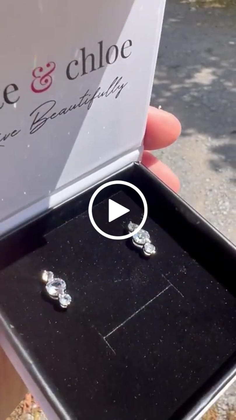 Customer video review of Lucille 18k White Gold Plated Stud Drop Earrings with Swarovski Crystals