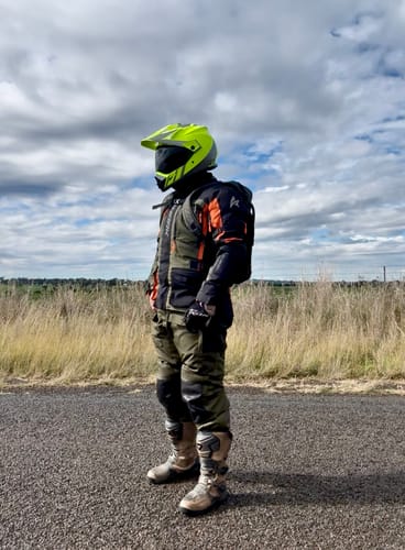 Customer photo review of 'Tallarook' Waterproof ADV Motorbike Pants | 1000D Cordura Leather Kevlar