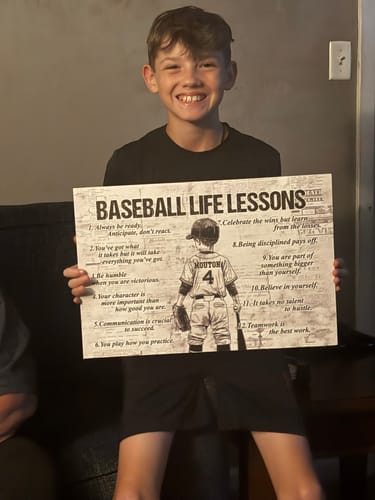 Customer photo review of Personalized Baseball Life Lessons Boy Poster-Gift For Baseball Lovers