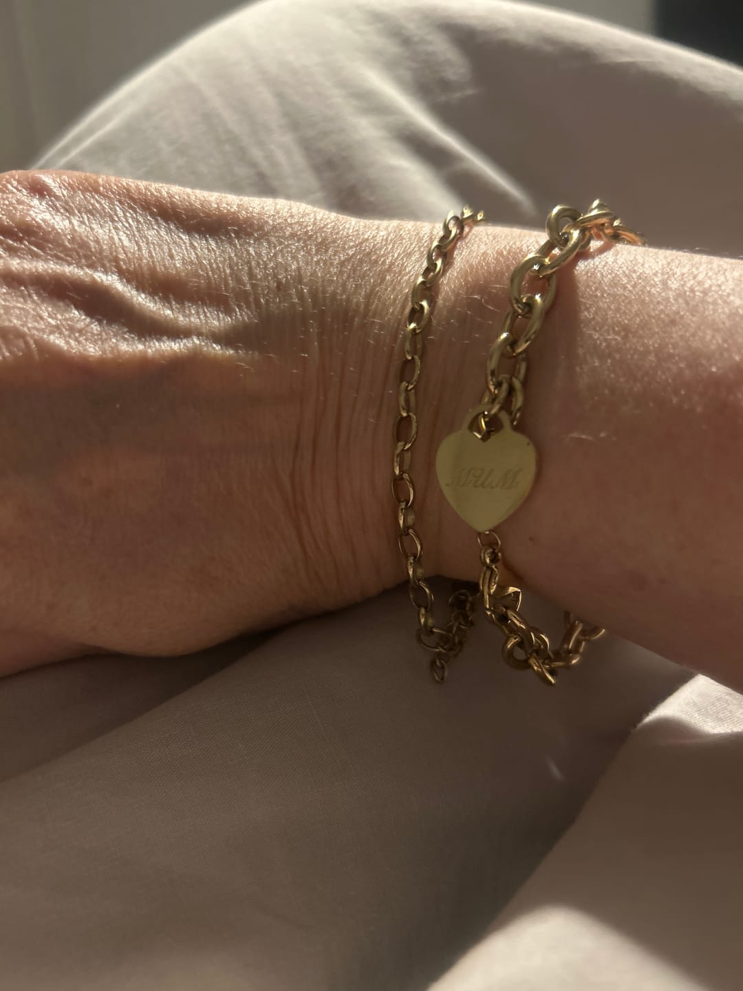 Customer photo review of Classic Chunky Engravable Heart Bracelet