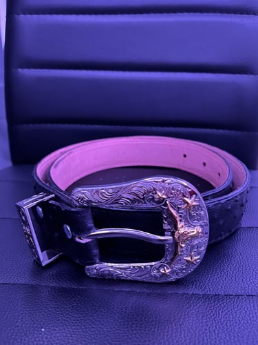 Customer photo review of Black Ostrich Leather Belt