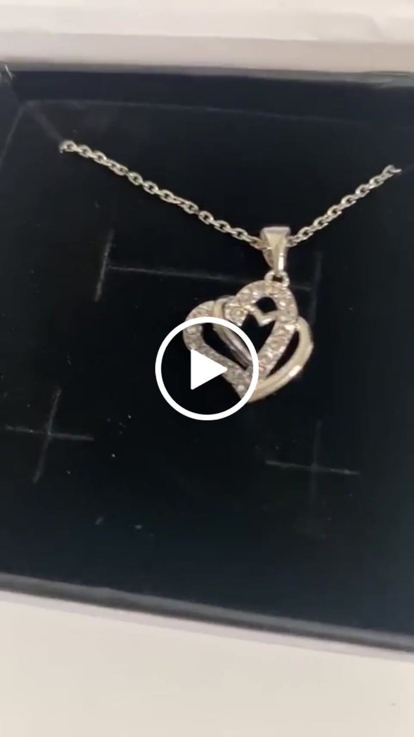 Customer video review of Angela 18k White Gold Plated Silver Double Heart Necklace with Swarovski Crystals