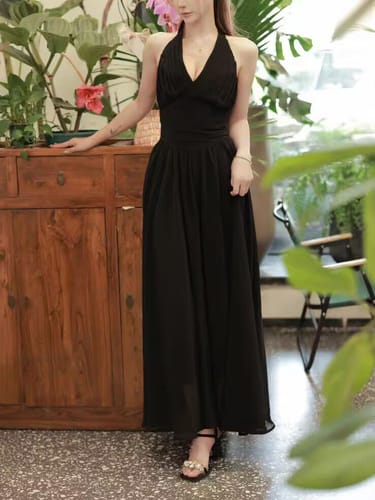 Customer photo review of Solenne Black Elegance Pleated Halter Dress