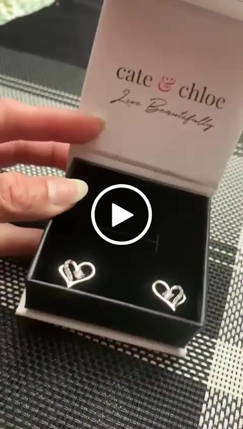 Customer video review of Kara 18k White Gold Plated Silver Heart Stud Earrings with Swarovski Crystals