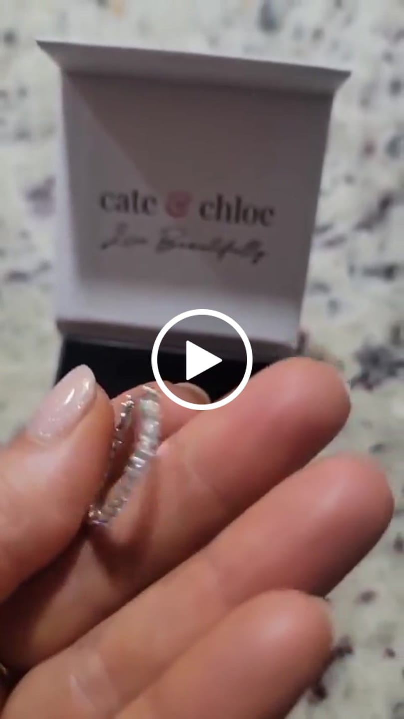 Customer video review of Margot 18k White Gold Plated 24mm Hoop Earrings with Simulated Diamond Crystals