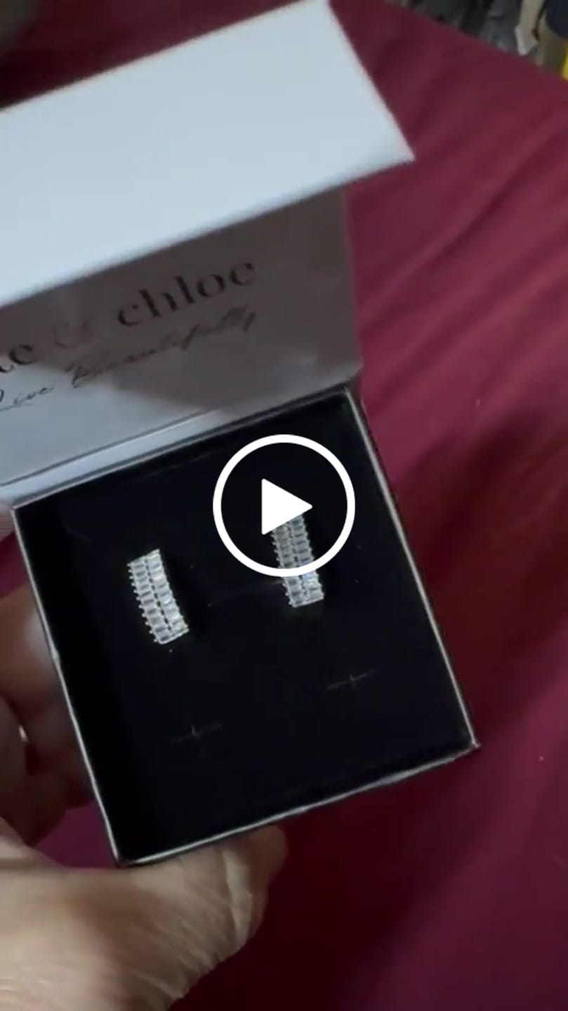 Customer video review of Pixie 18k White Gold Plated 17mm Hoop Earrings with Simulated Diamond Crystals