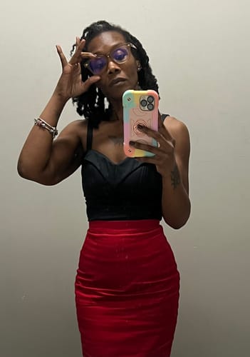 Customer photo review of Vixen Pencil Skirt in Red - Vixen by Micheline Pitt