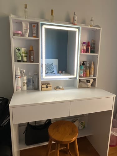Customer photo review of Τραπέζι Μπουντουάρ Μακιγιάζ Tουαλέτας Κρεβατοκάμαρας Καθρέφτης Με Ντουλάπι Λευκό με Φωτισμό LED Ρυθμιζόμενη Φωτεινότητα RD-T123T14
