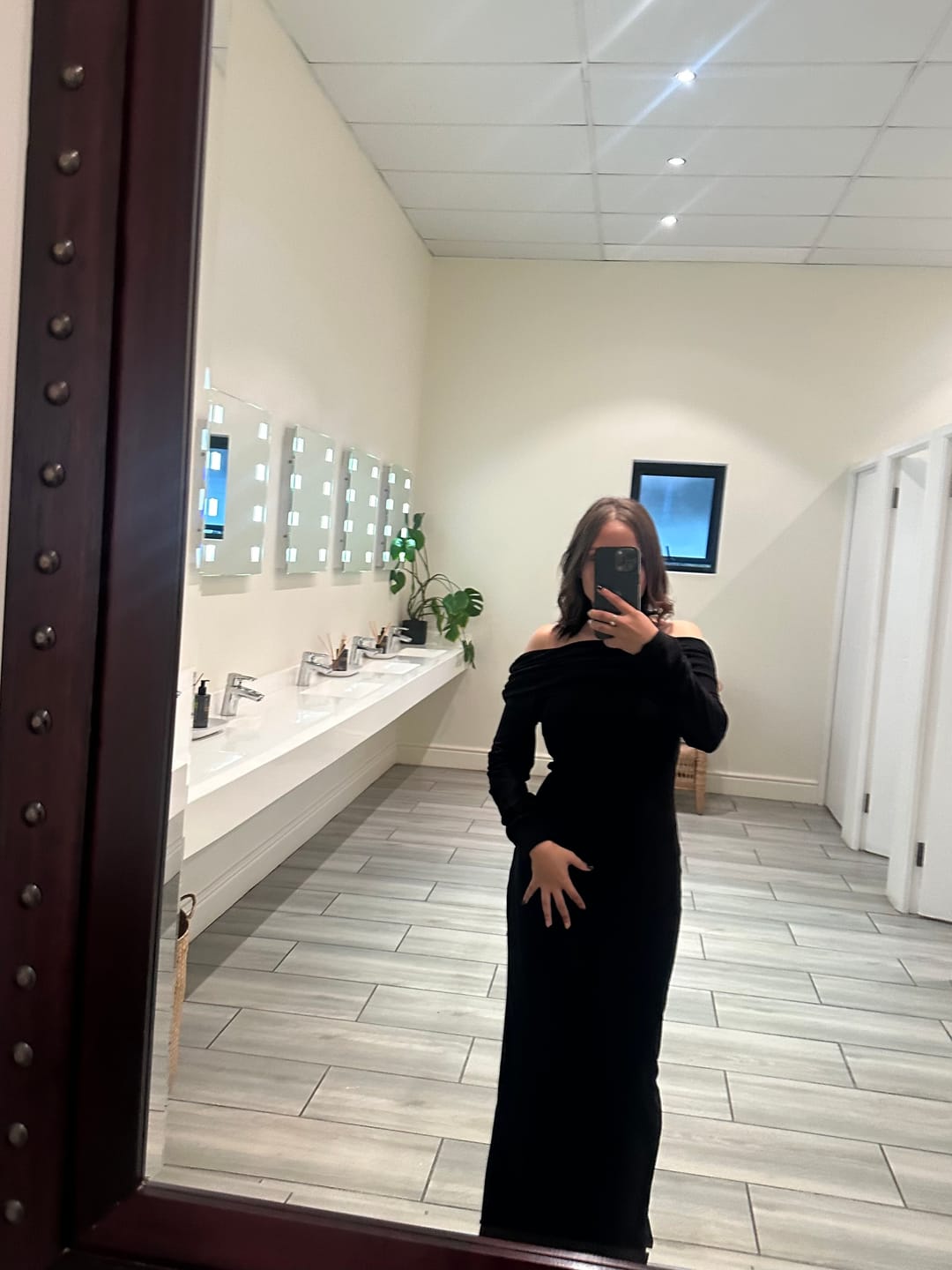 Customer photo review of Black Bardot Sculpted Dress with Long Sleeves