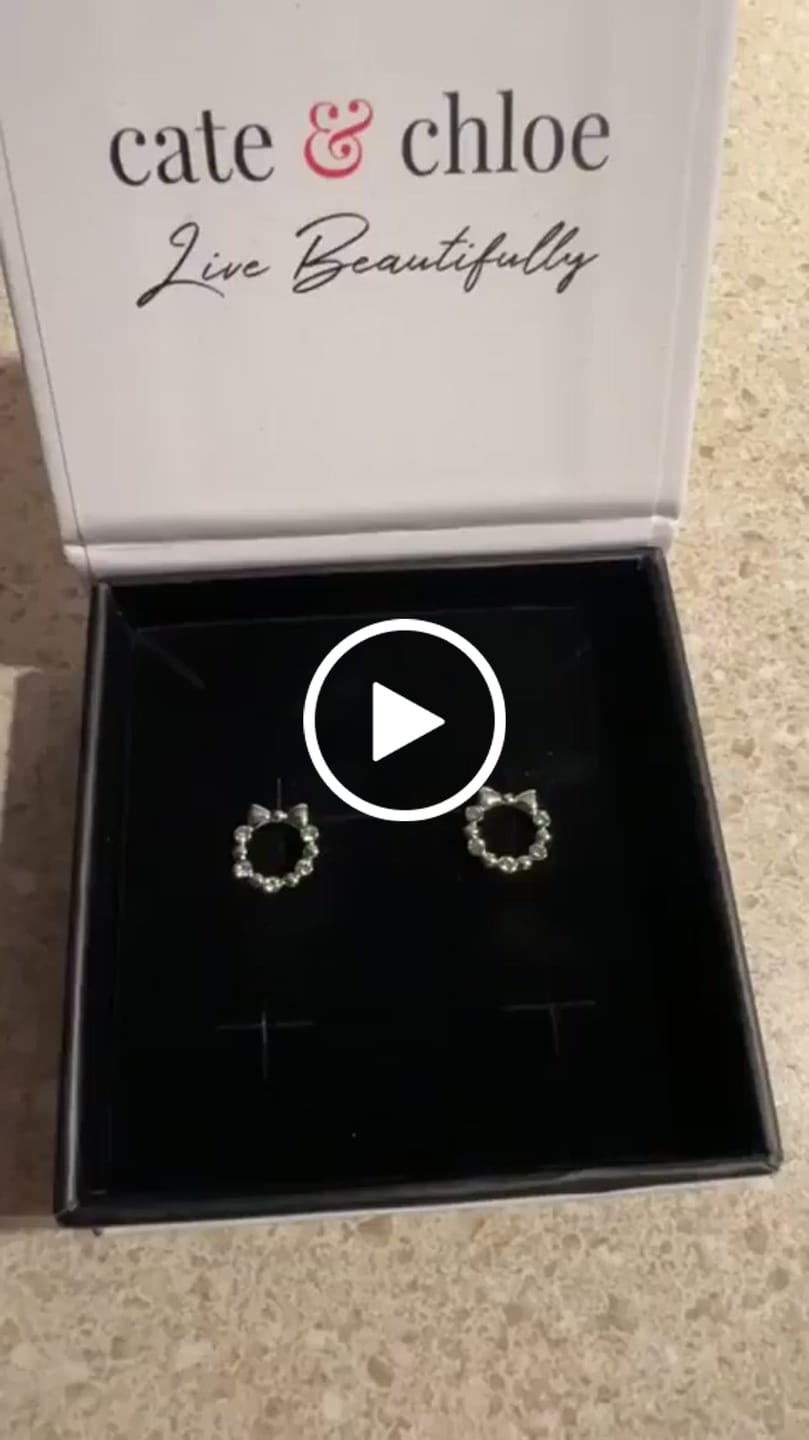 Customer video review of Edith 18k White Gold Plated Silver Ribbon Stud Earrings with Swarovski Crystals