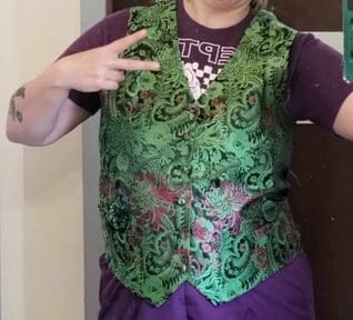 Customer photo review of Barry Wang Green Paisley Silk Vest Necktie Pocket Square Cufflinks Set