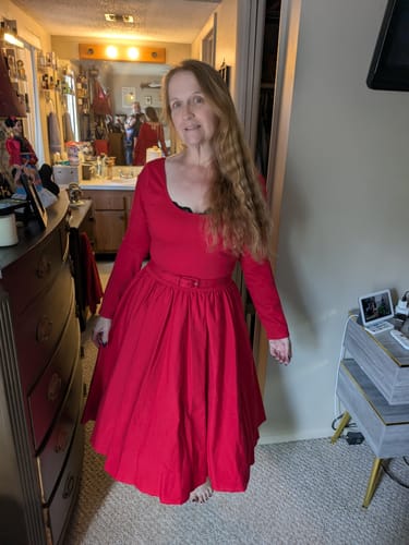 Customer photo review of Troublemaker Swing Dress in Red - Vixen by Micheline Pitt