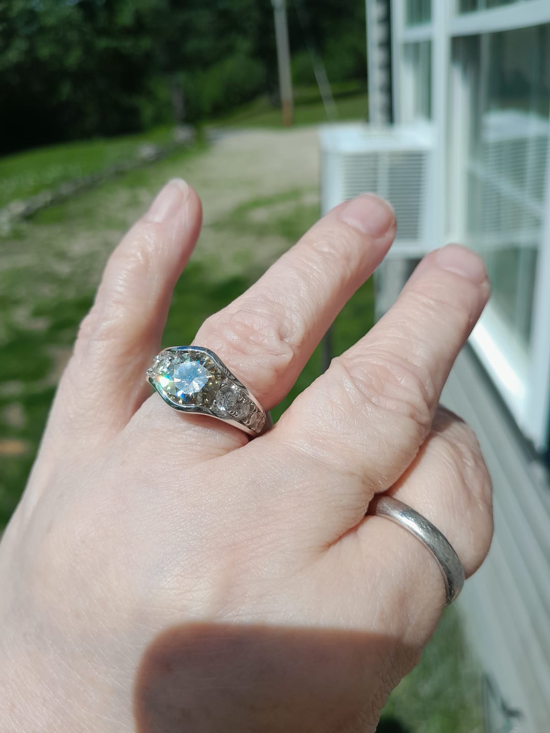 Customer photo review of Bezel Colored Moissanite Channel Euro Shank Pave Engagement Ring