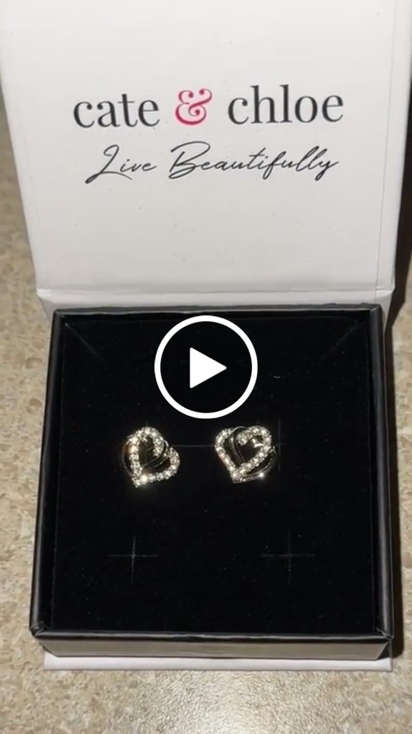 Customer video review of Angela 18k White Gold Plated Silver Double Heart Stud Earrings with Swarovski Crystals