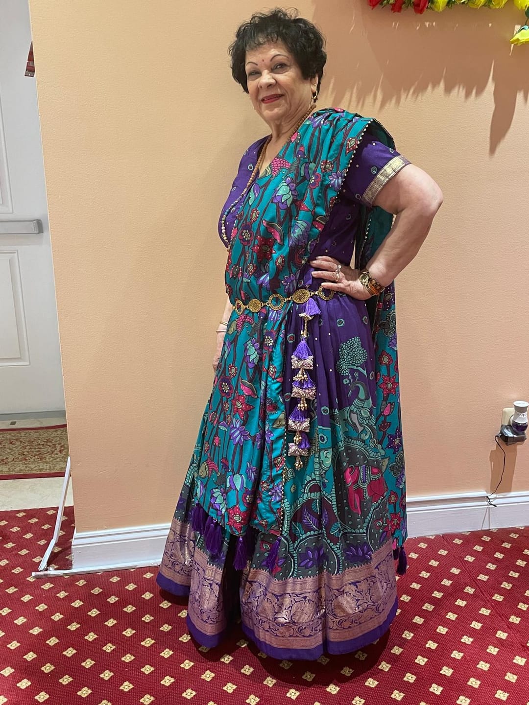 Customer photo review of Purple & Blue Kalamkari Printed Tussar Silk Lehenga Choli