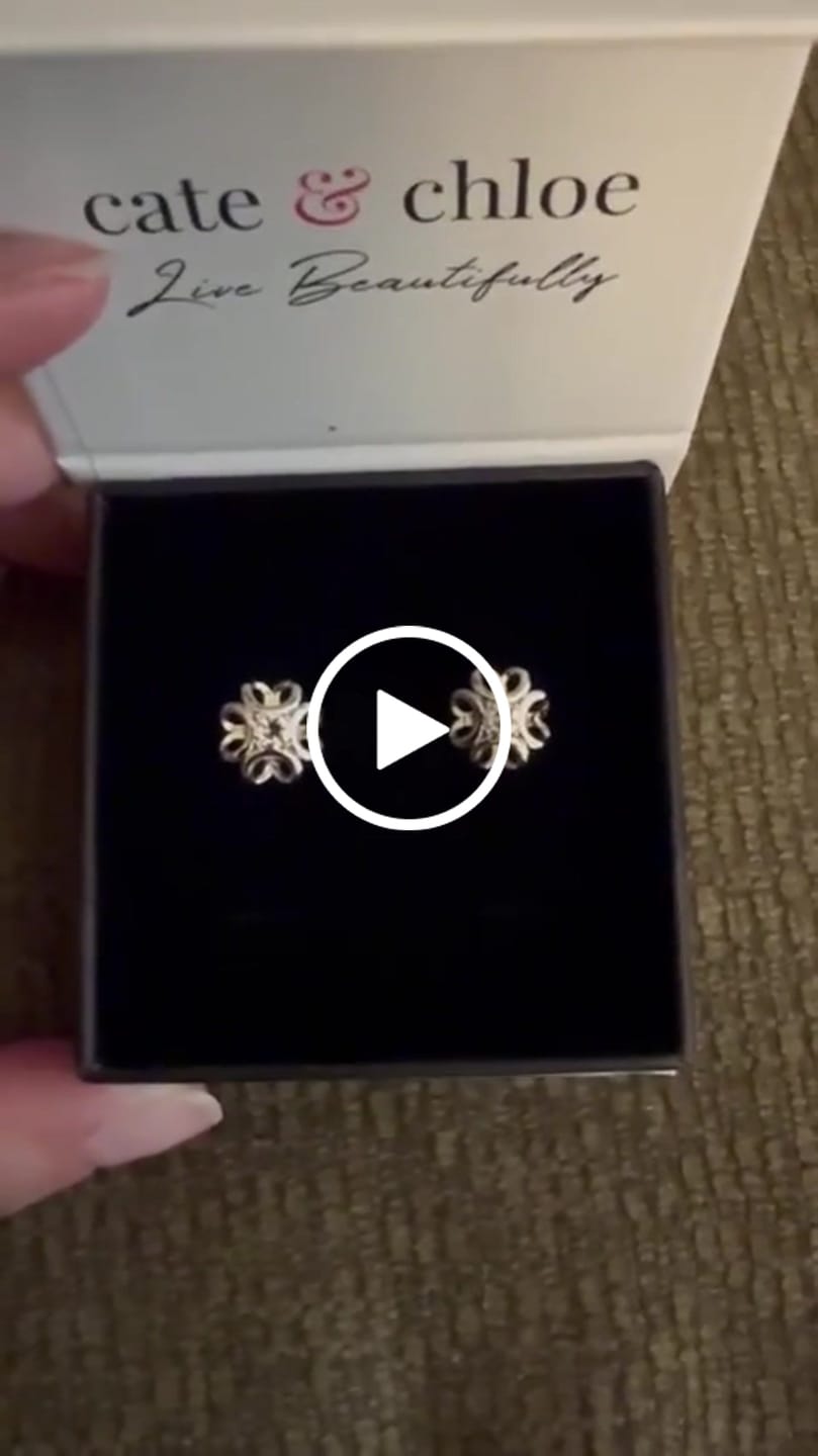 Customer video review of Alexis 18k White Gold Plated Flower Stud Earrings with Swarovski Crystals