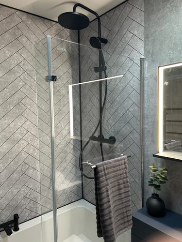 Customer photo review of Premium Grey Concrete Matt Shower Wall Panel – 1M x 2.4M