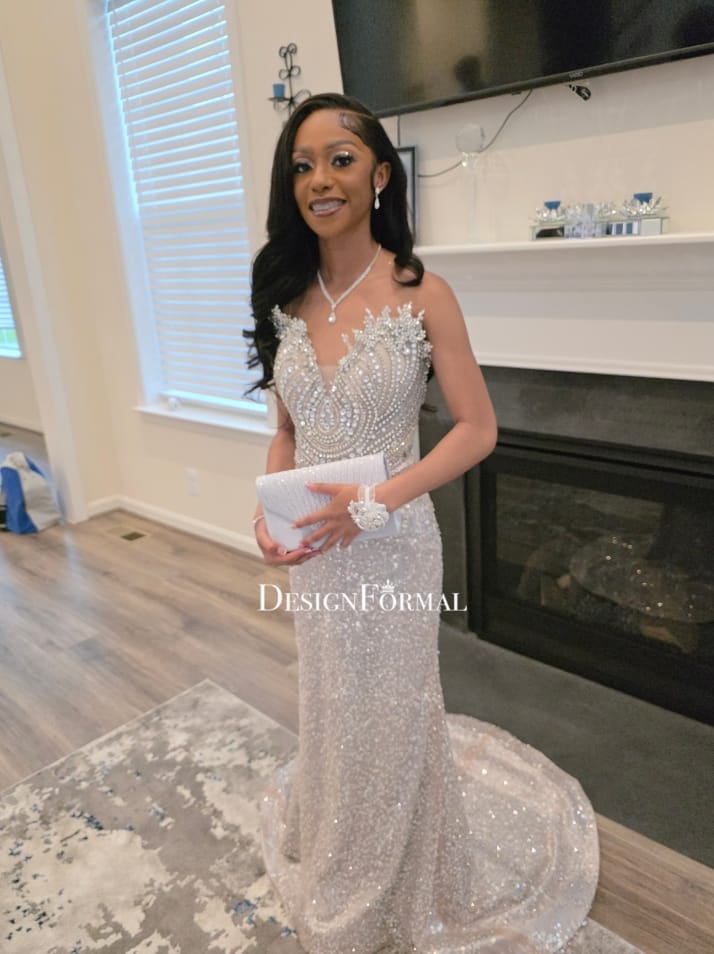 Customer photo review of Rhinestones Nude Strapless V-Neck Mermaid Prom Dress